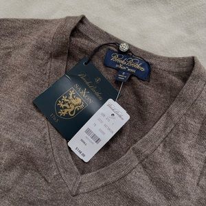 Brooks Brothers Saxxon Wool V-Neck BROWN Sweater